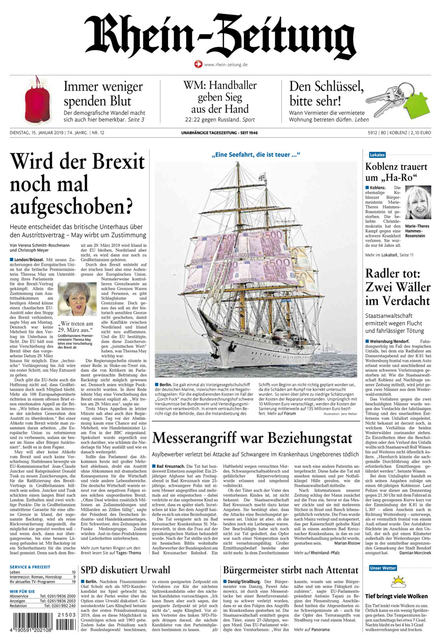 Rhein-Zeitung Koblenz & Region vom Dienstag, 15.01.2019