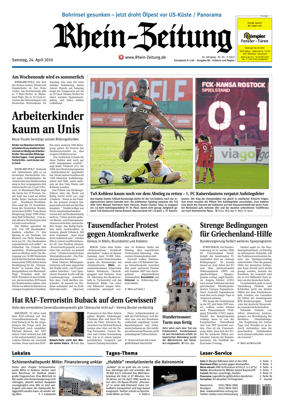 Rhein-Zeitung Koblenz & Region vom Samstag, 24.04.2010