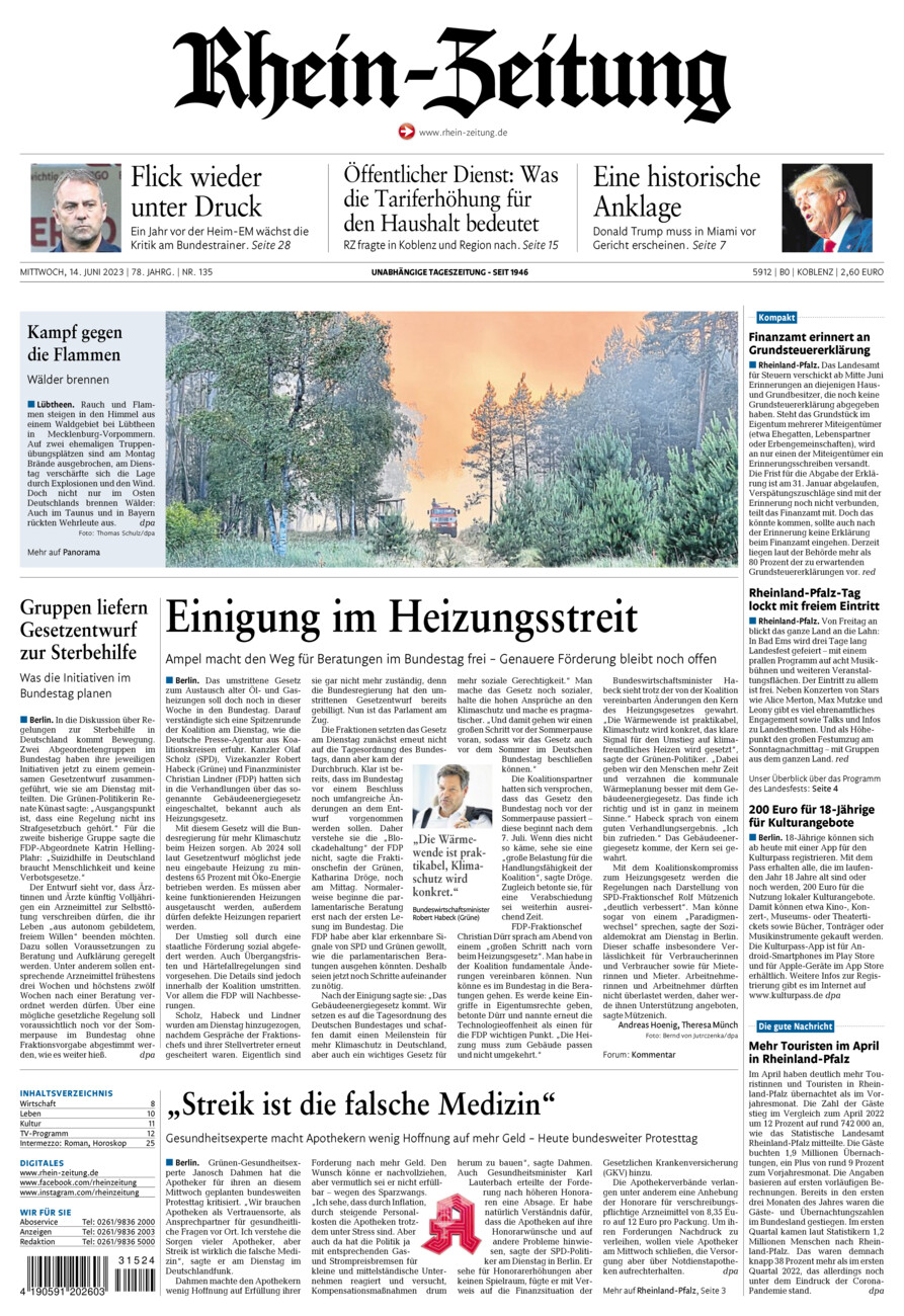 Rhein-Zeitung Koblenz & Region vom Mittwoch, 14.06.2023