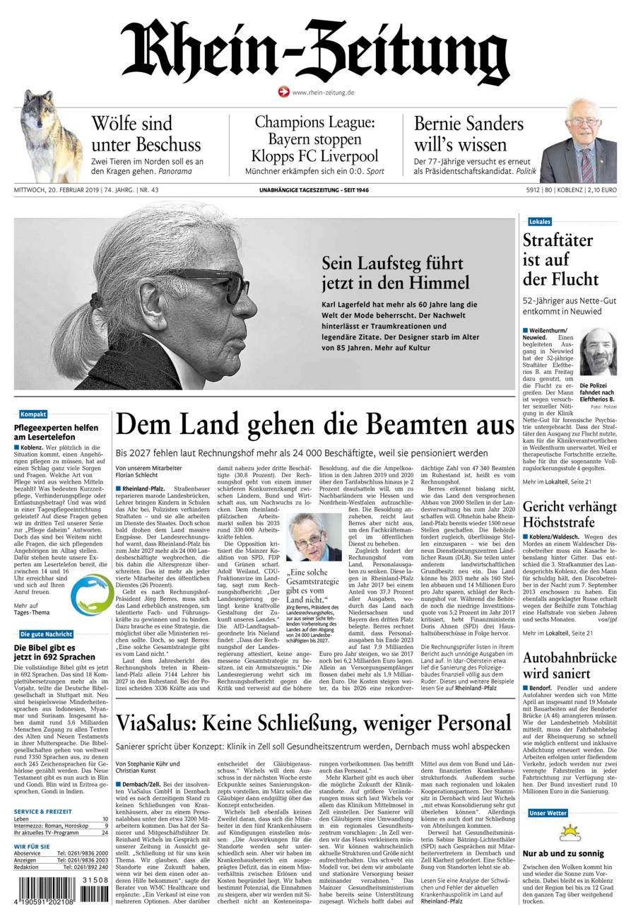 Rhein-Zeitung Koblenz & Region vom Mittwoch, 20.02.2019