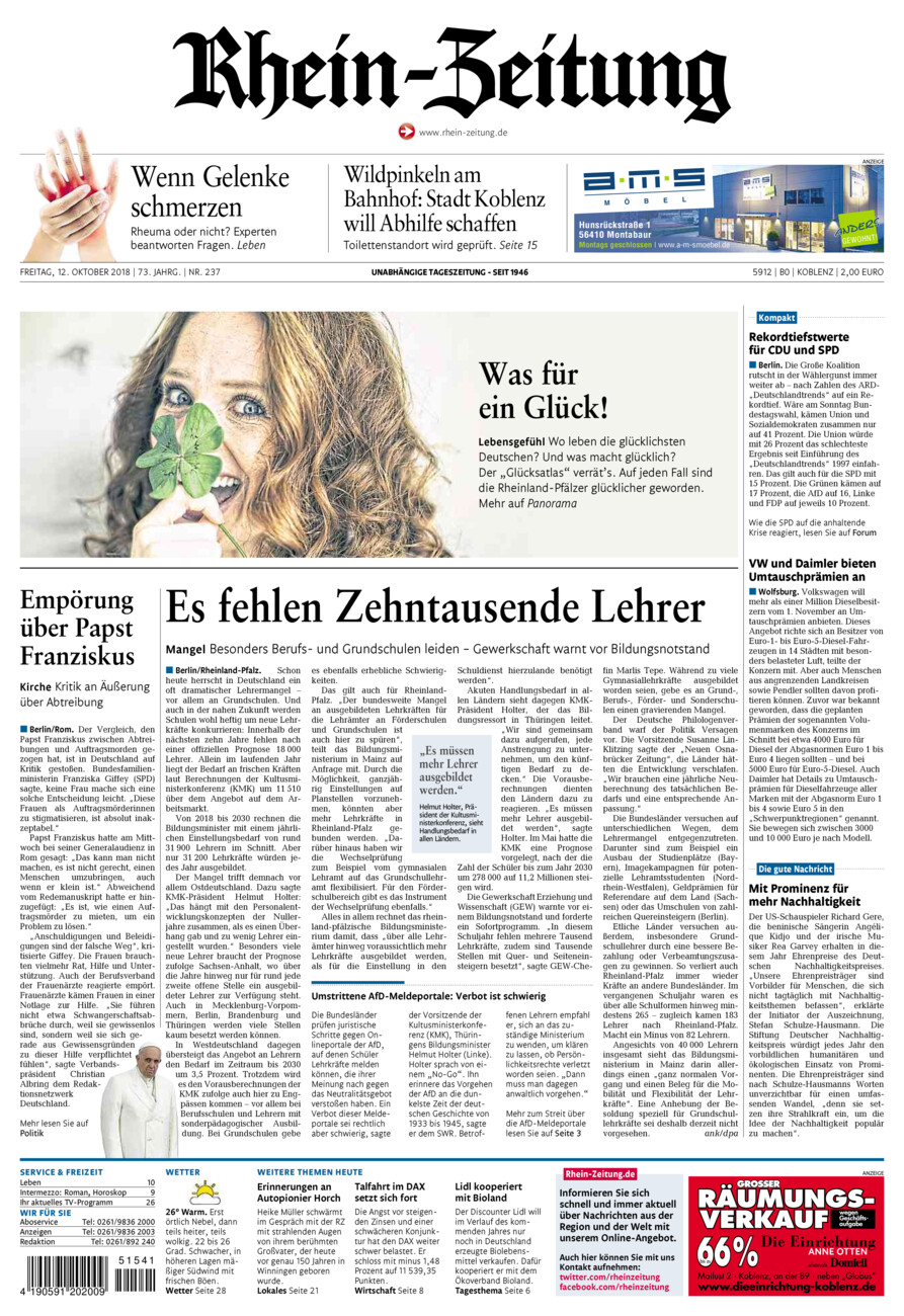 Rhein-Zeitung Koblenz & Region vom Freitag, 12.10.2018