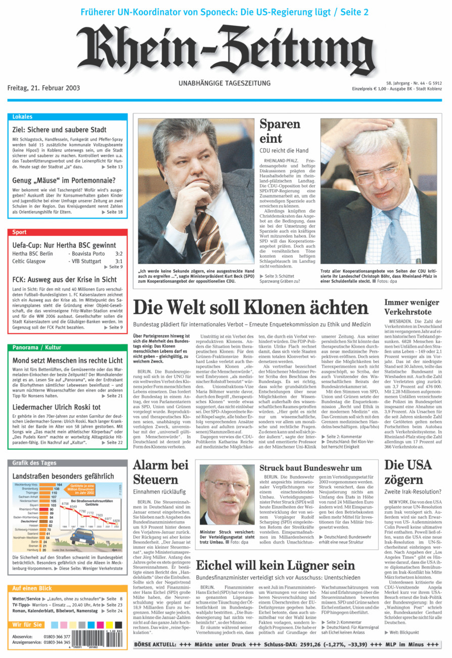 Rhein-Zeitung Koblenz & Region vom Freitag, 21.02.2003
