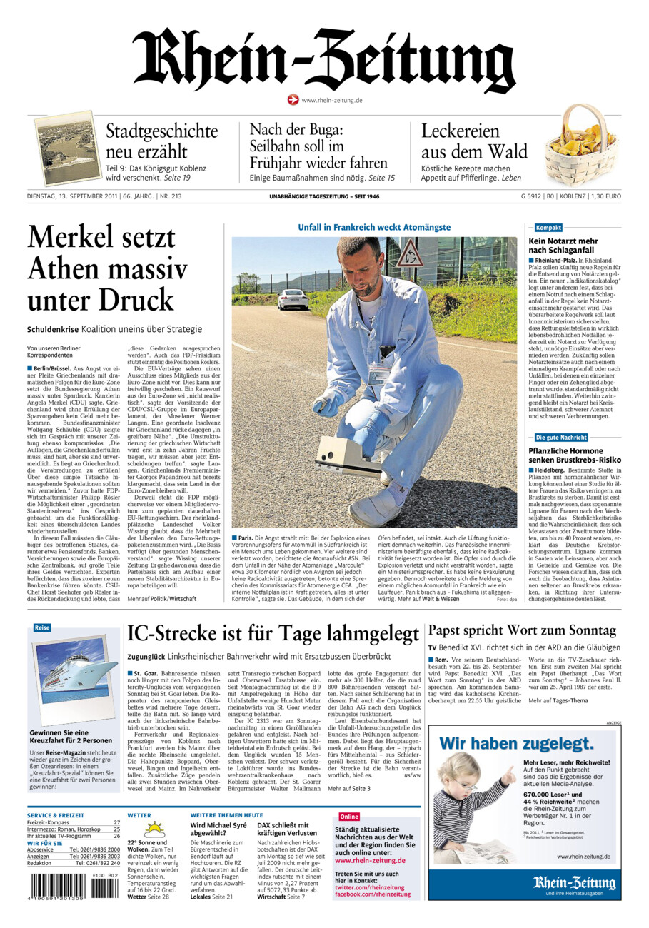 Rhein-Zeitung Koblenz & Region vom Dienstag, 13.09.2011