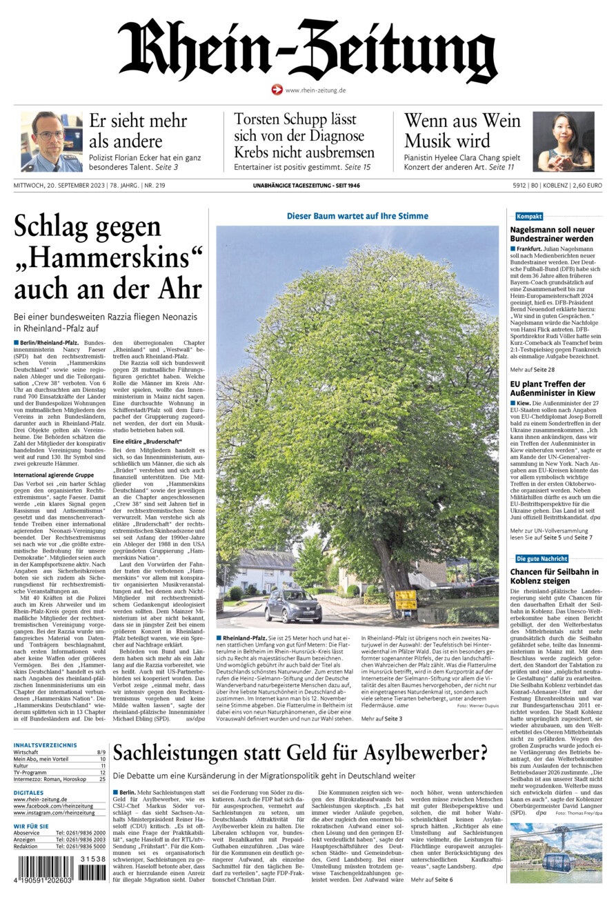 Rhein-Zeitung Koblenz & Region vom Mittwoch, 20.09.2023