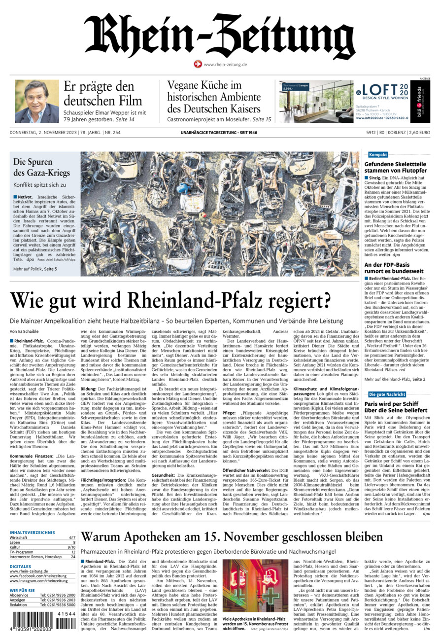 Rhein-Zeitung Koblenz & Region vom Donnerstag, 02.11.2023