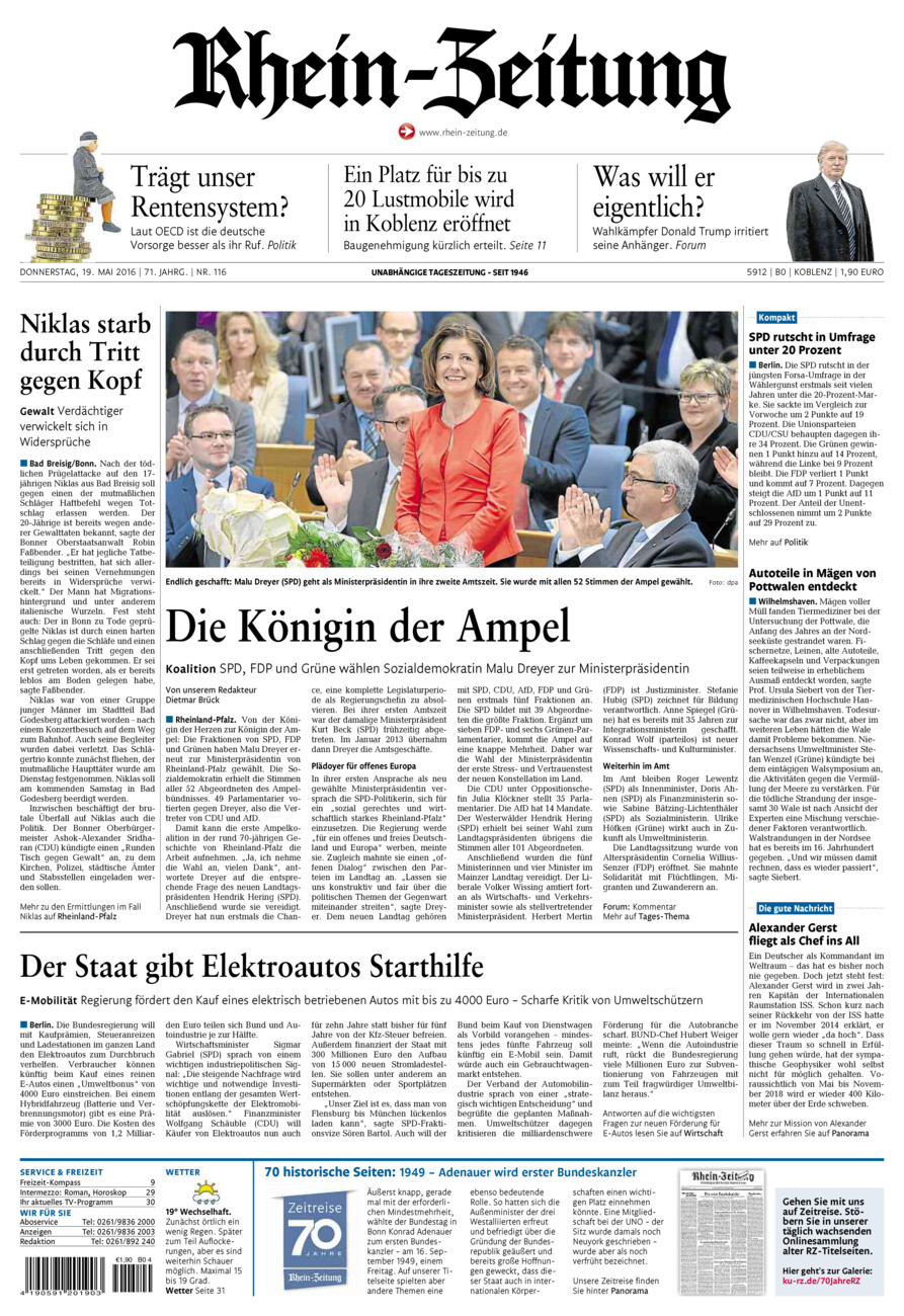Rhein-Zeitung Koblenz & Region vom Donnerstag, 19.05.2016