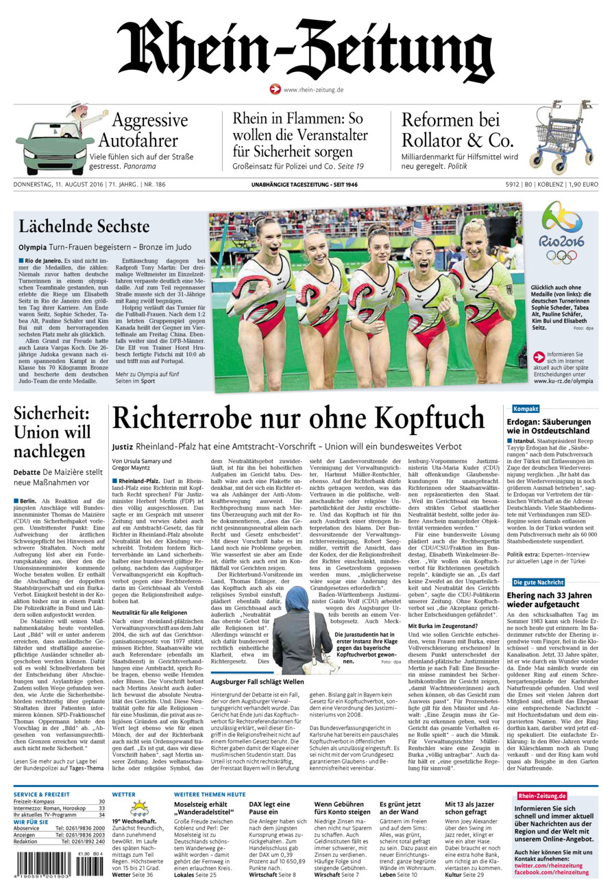 Rhein-Zeitung Koblenz & Region vom Donnerstag, 11.08.2016