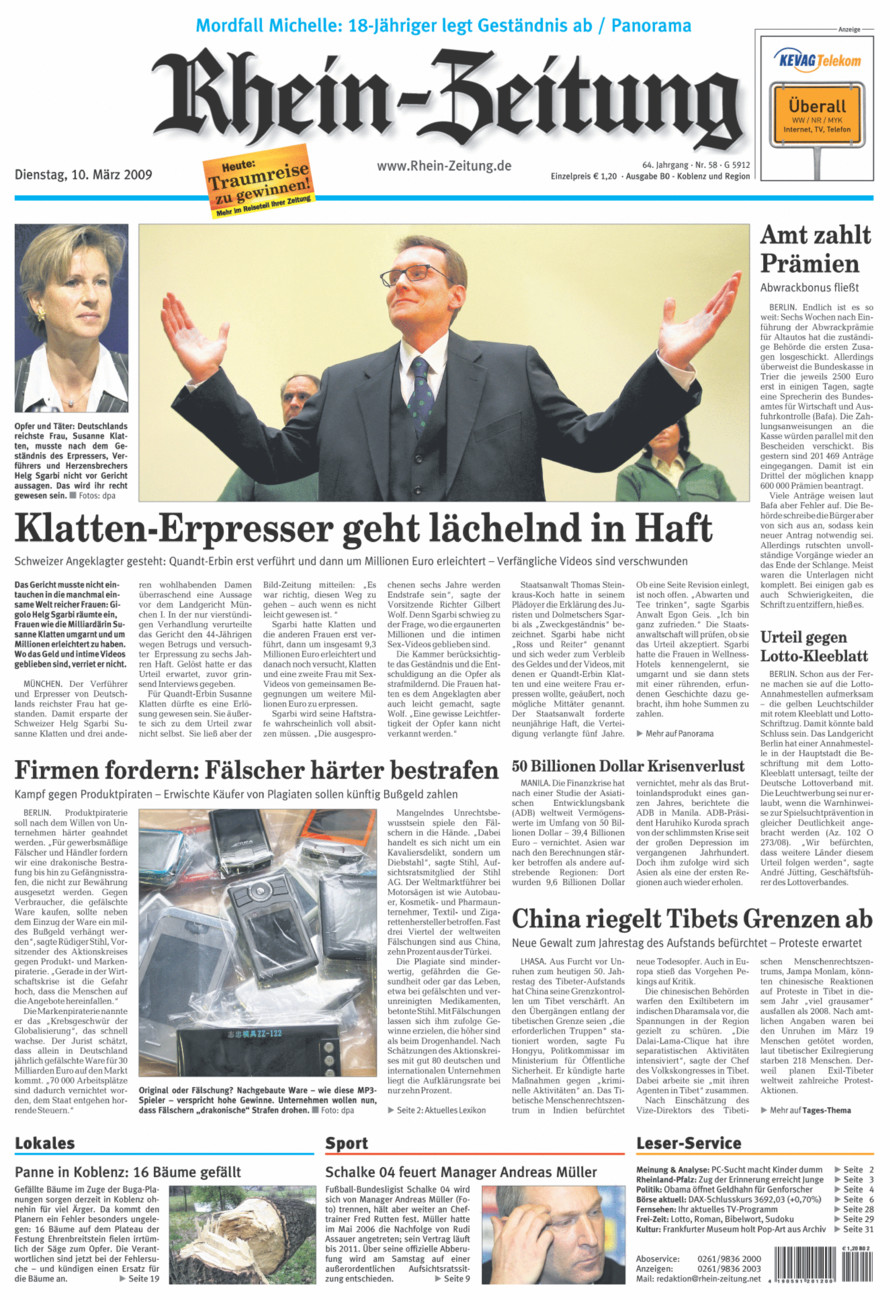 Rhein-Zeitung Koblenz & Region vom Dienstag, 10.03.2009