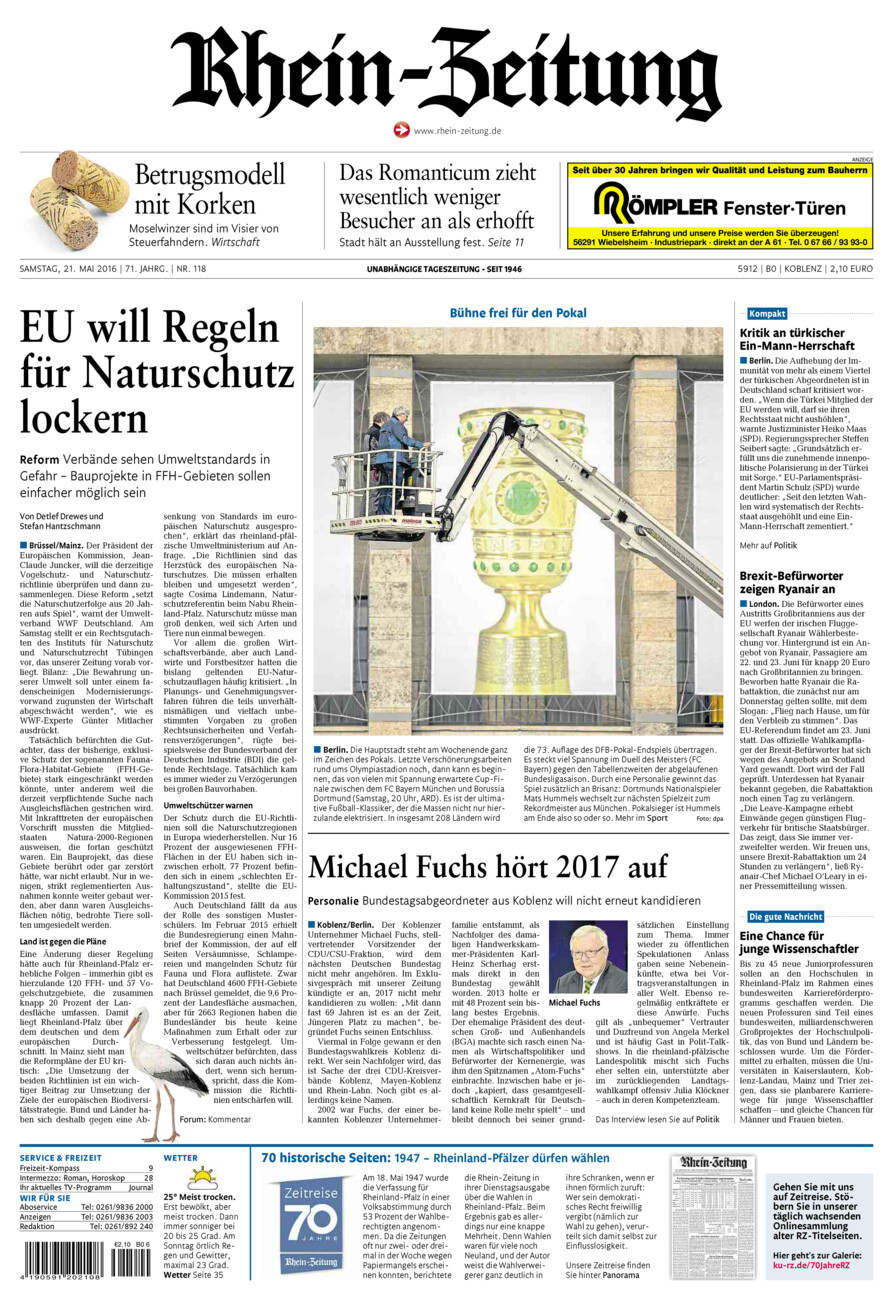 Rhein-Zeitung Koblenz & Region vom Samstag, 21.05.2016