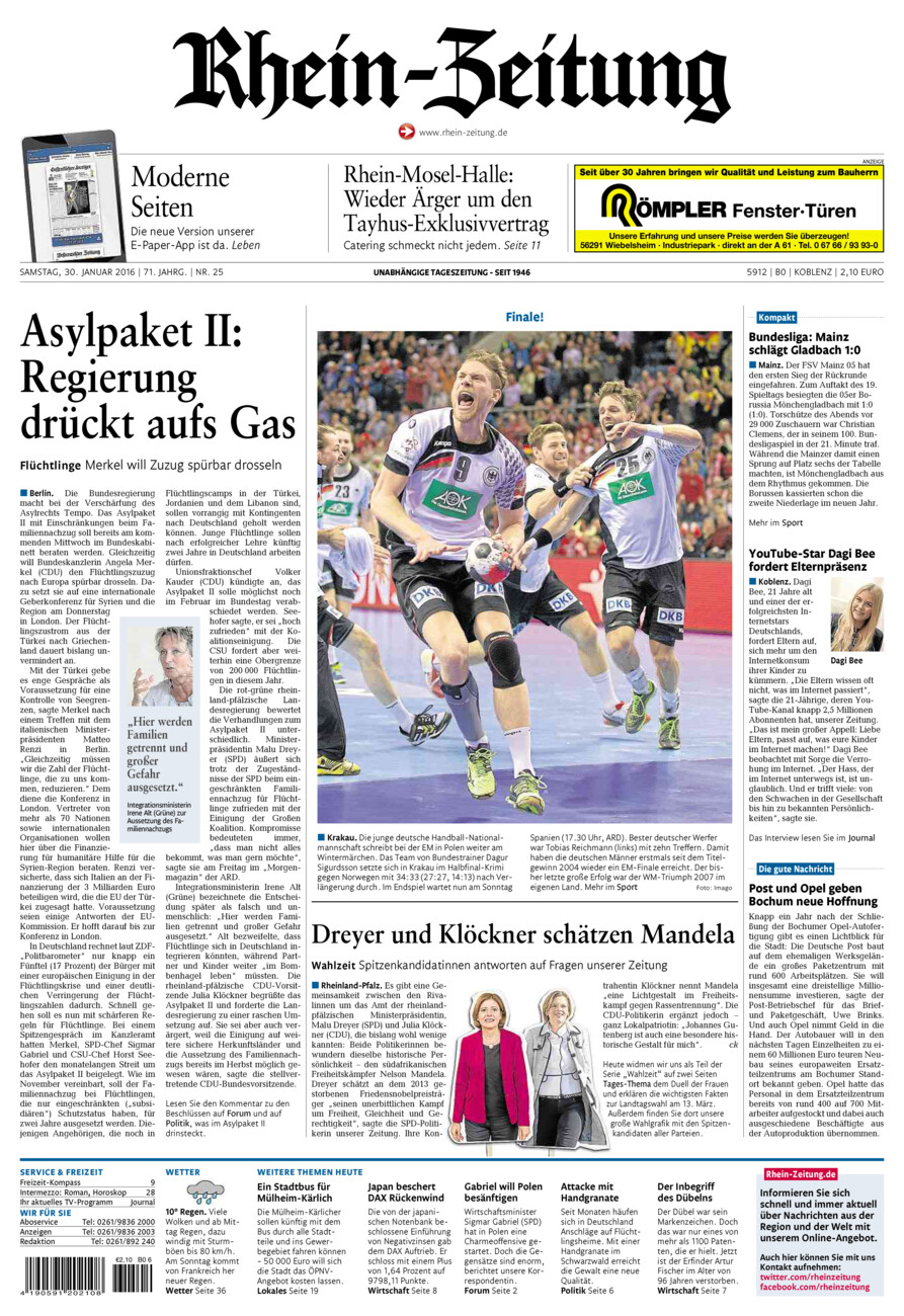 Rhein-Zeitung Koblenz & Region vom Samstag, 30.01.2016