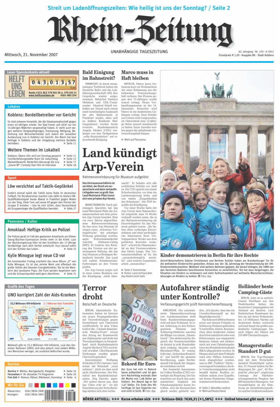 Rhein-Zeitung Koblenz & Region vom Mittwoch, 21.11.2007
