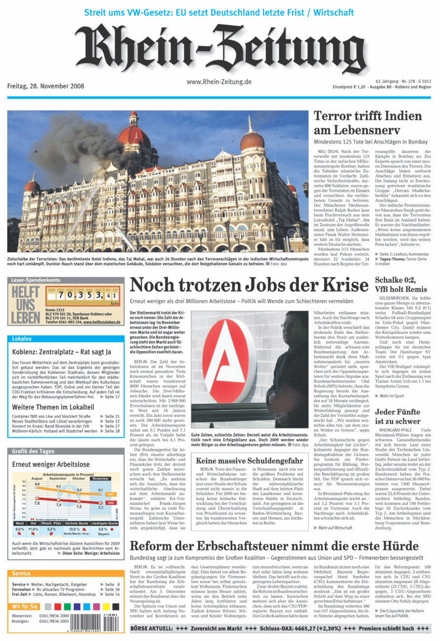 Rhein-Zeitung Koblenz & Region vom Freitag, 28.11.2008