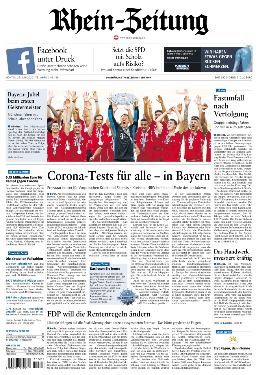 Rhein-Zeitung Koblenz & Region vom Montag, 29.06.2020
