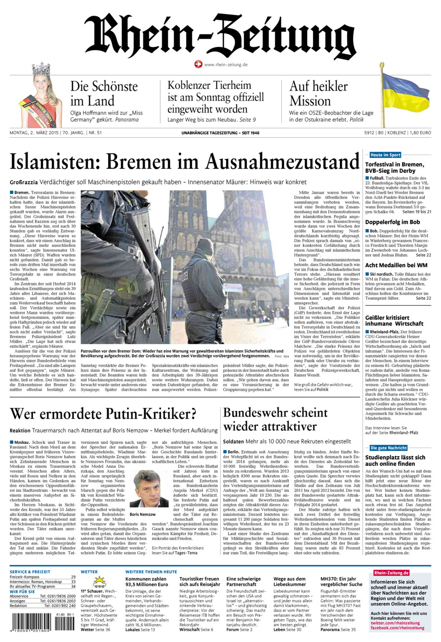 Rhein-Zeitung Koblenz & Region vom Montag, 02.03.2015