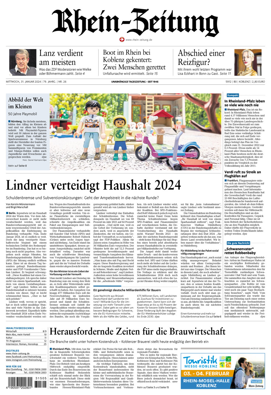 Rhein-Zeitung Koblenz & Region vom Mittwoch, 31.01.2024