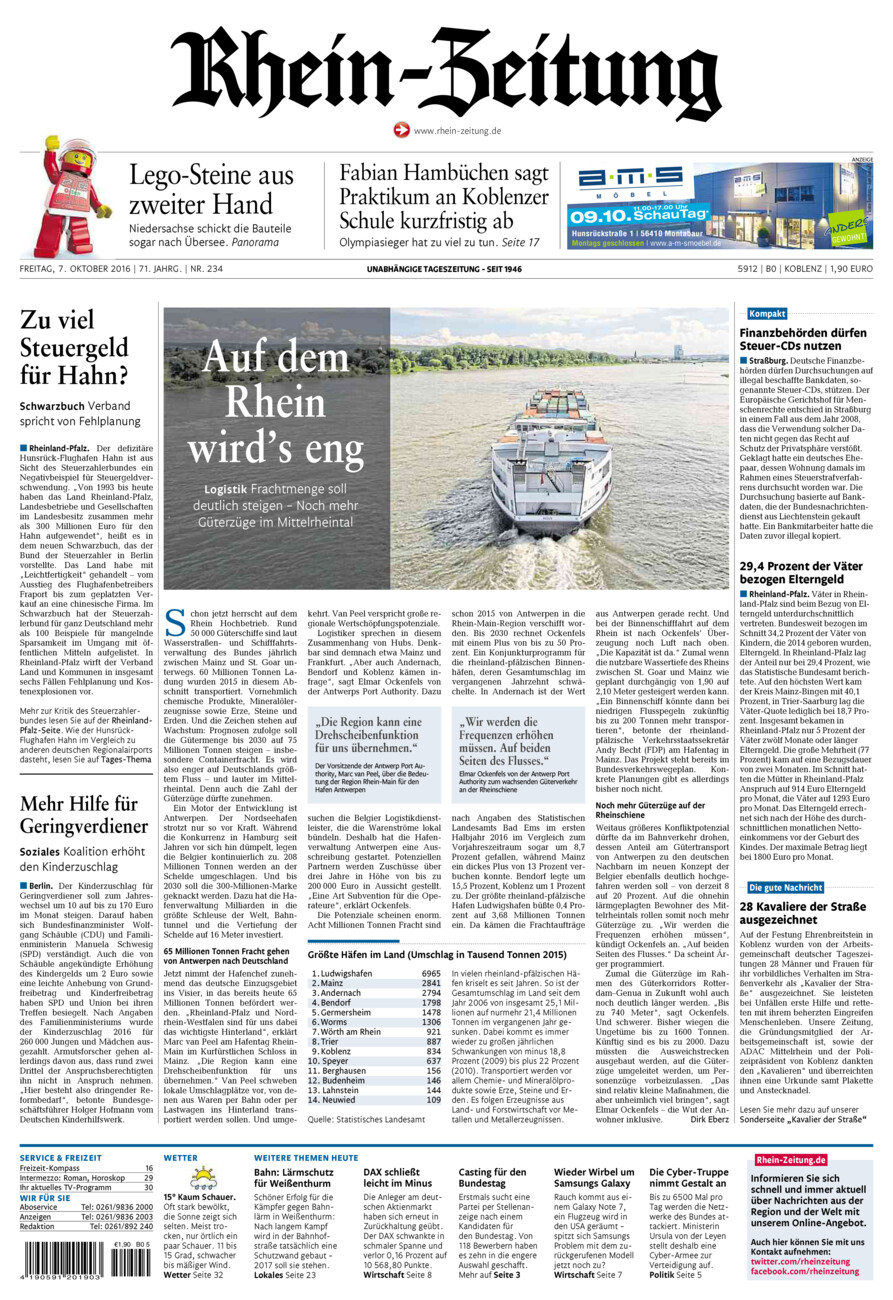 Rhein-Zeitung Koblenz & Region vom Freitag, 07.10.2016