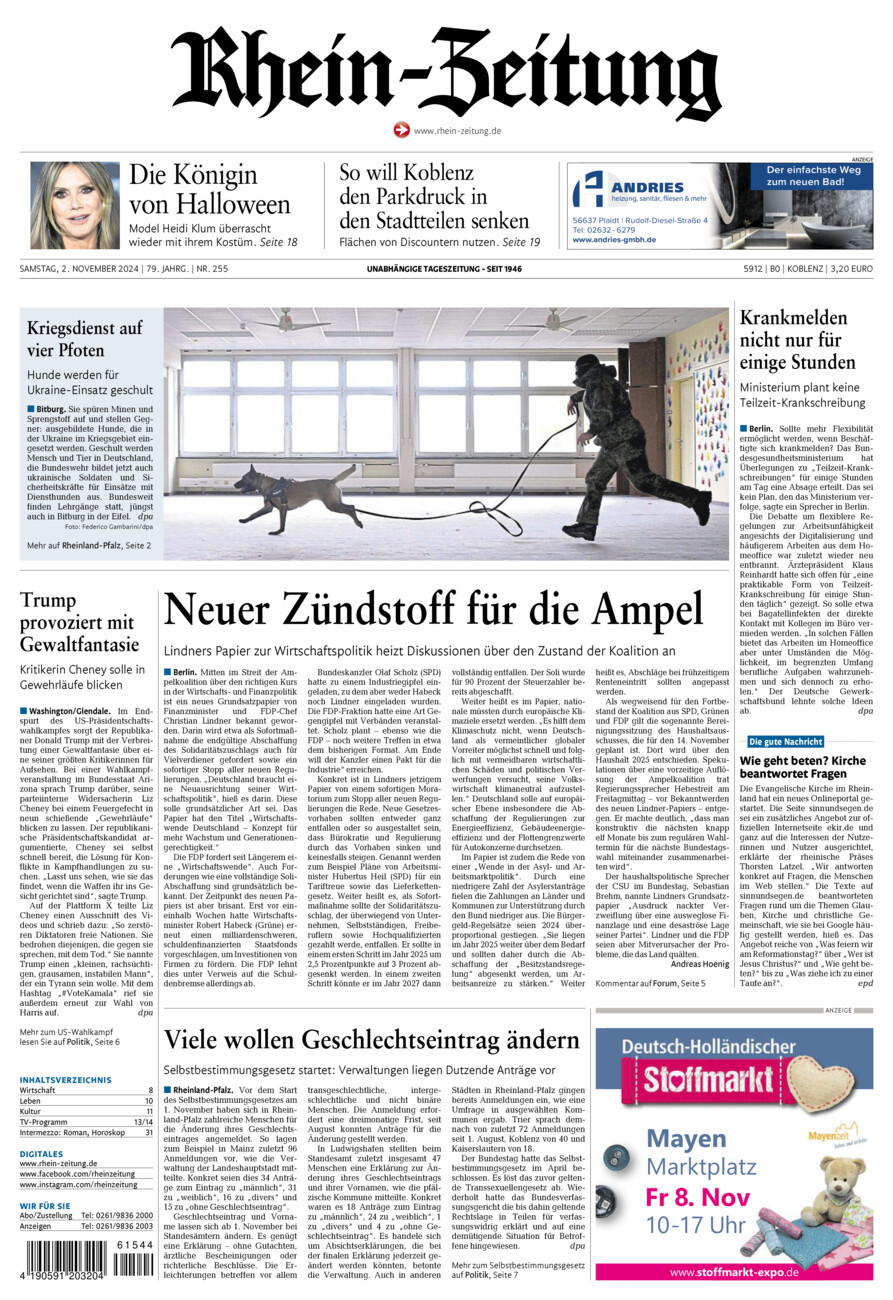 Rhein-Zeitung Koblenz & Region vom Samstag, 02.11.2024