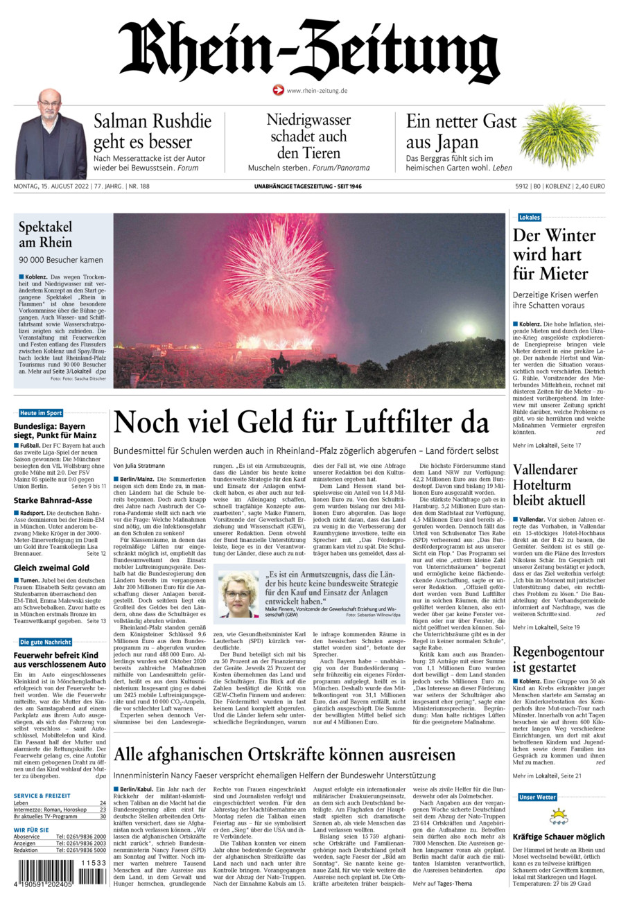 Rhein-Zeitung Koblenz & Region vom Montag, 15.08.2022