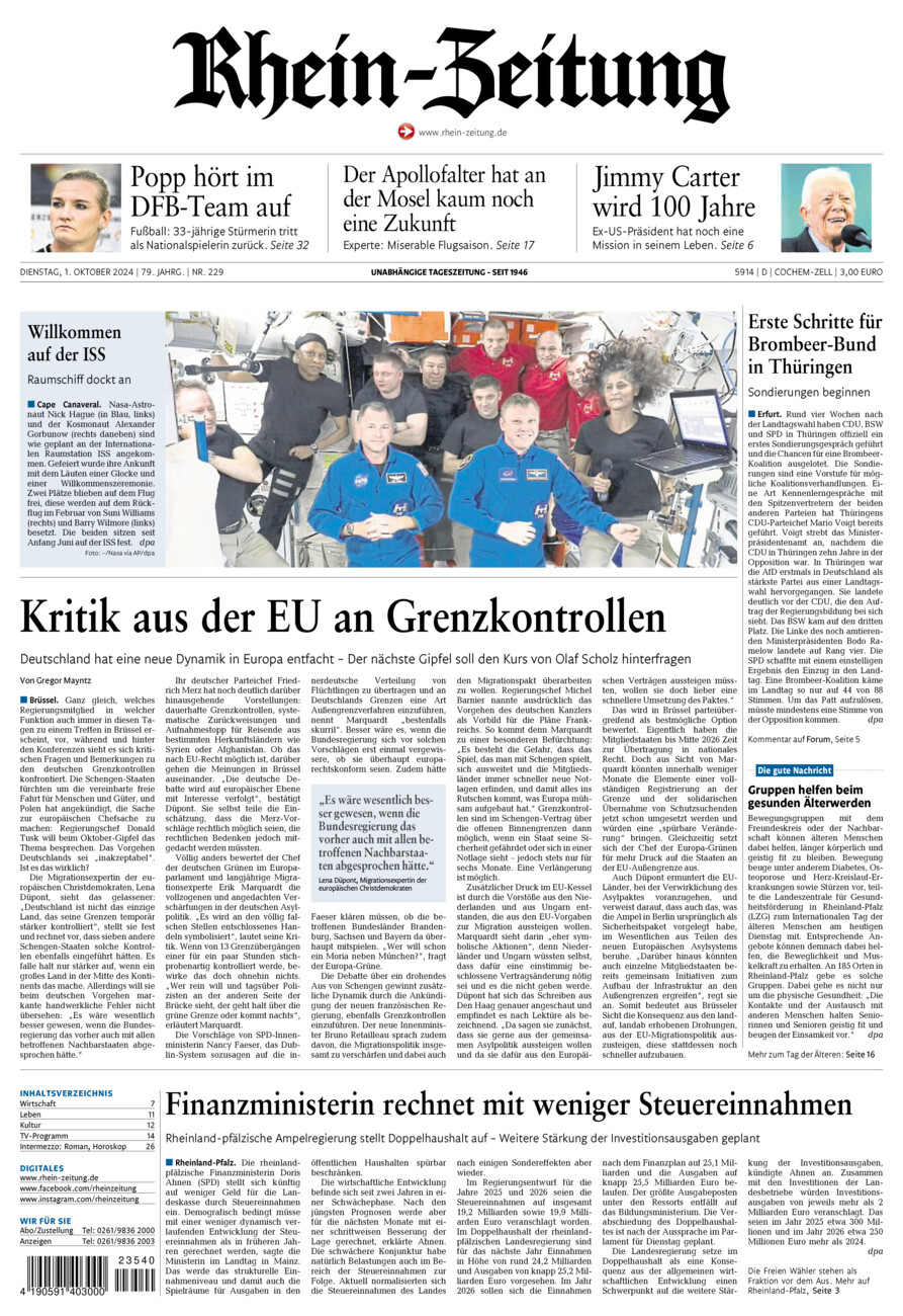 Rhein-Zeitung Kreis Cochem-Zell vom Dienstag, 01.10.2024