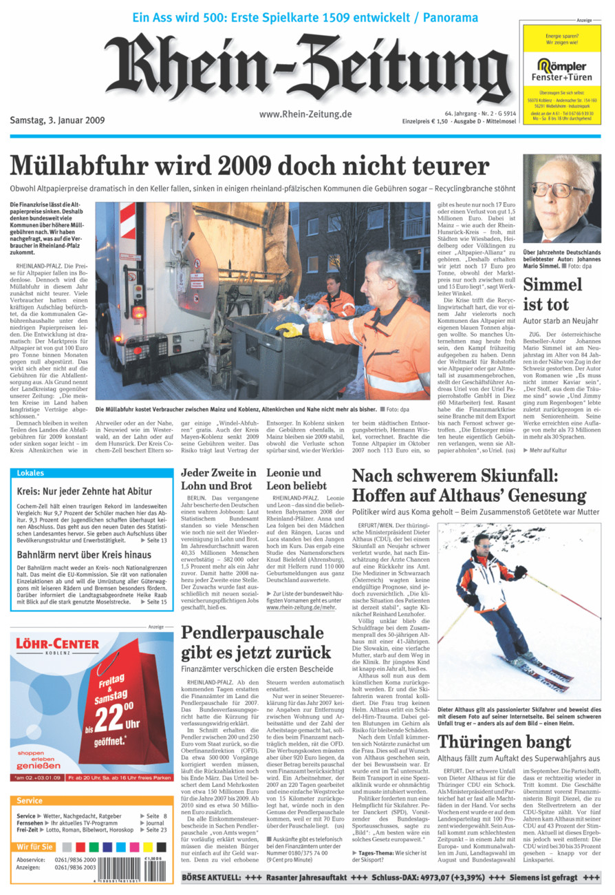 Rhein-Zeitung Kreis Cochem-Zell vom Samstag, 03.01.2009