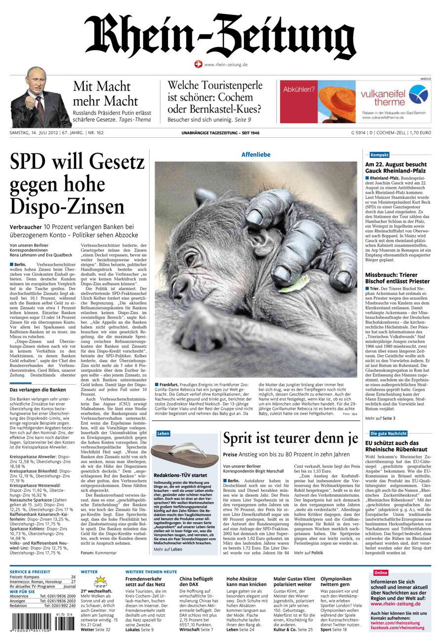 Rhein-Zeitung Kreis Cochem-Zell vom Samstag, 14.07.2012
