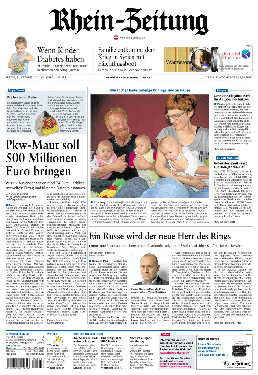 Rhein-Zeitung Kreis Cochem-Zell vom Freitag, 31.10.2014