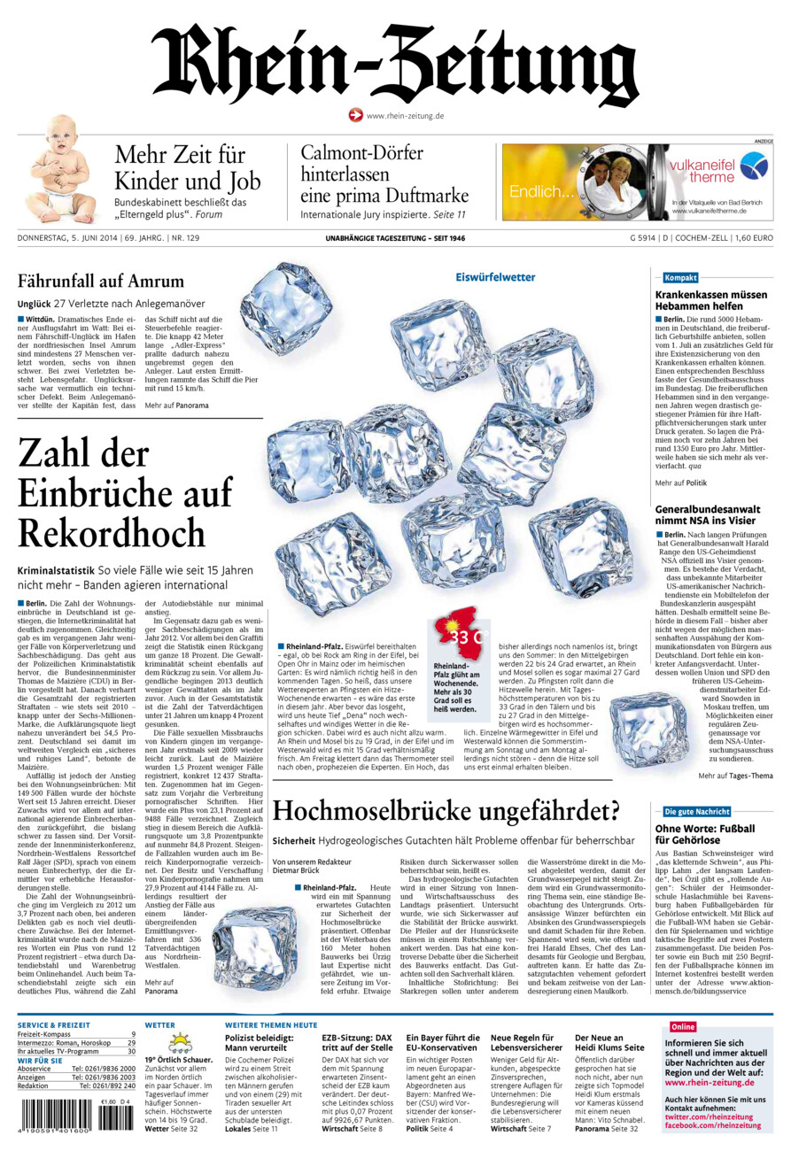 Rhein-Zeitung Kreis Cochem-Zell vom Donnerstag, 05.06.2014