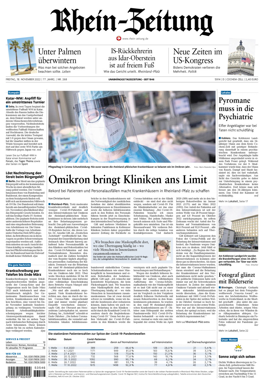 Rhein-Zeitung Kreis Cochem-Zell vom Freitag, 18.11.2022