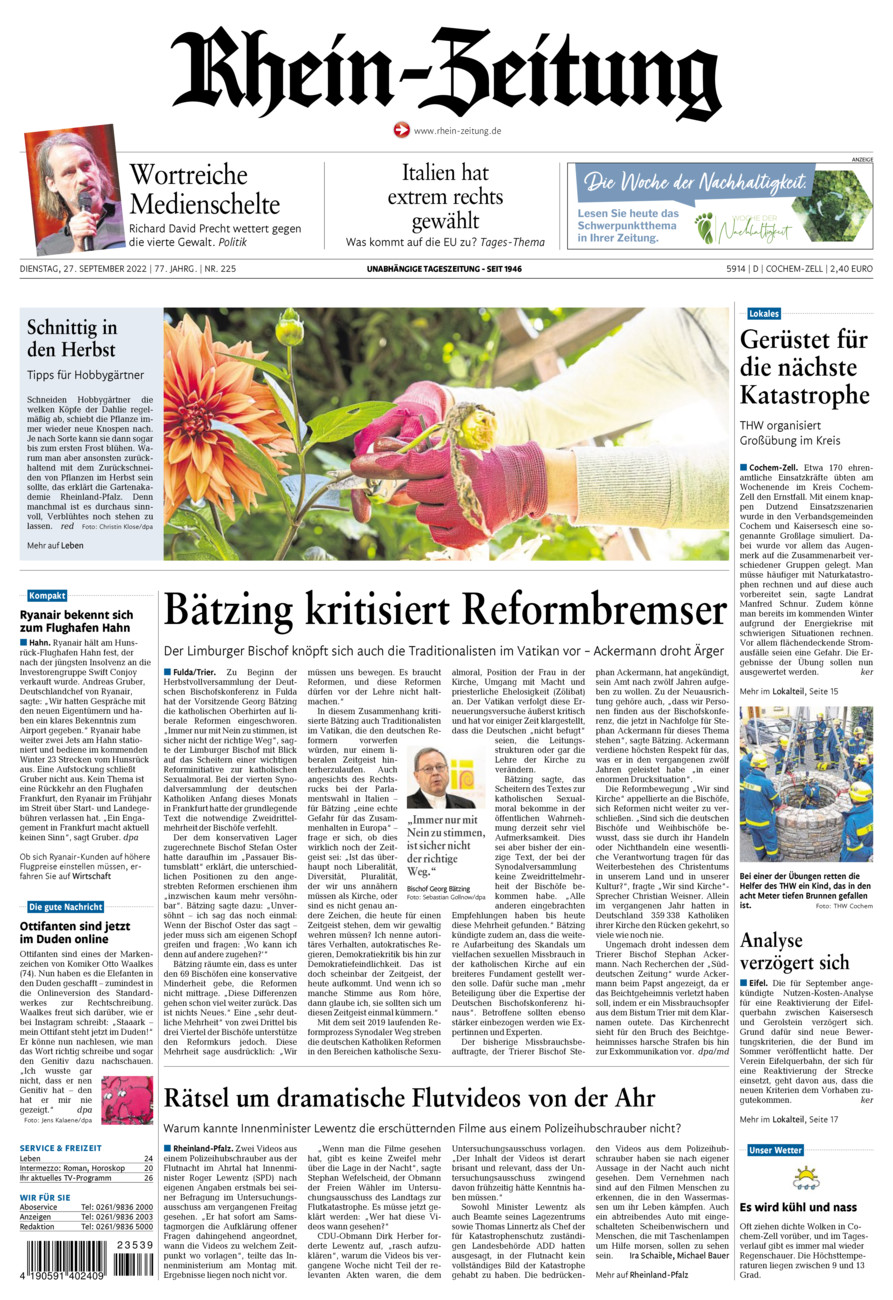 Rhein-Zeitung Kreis Cochem-Zell vom Dienstag, 27.09.2022