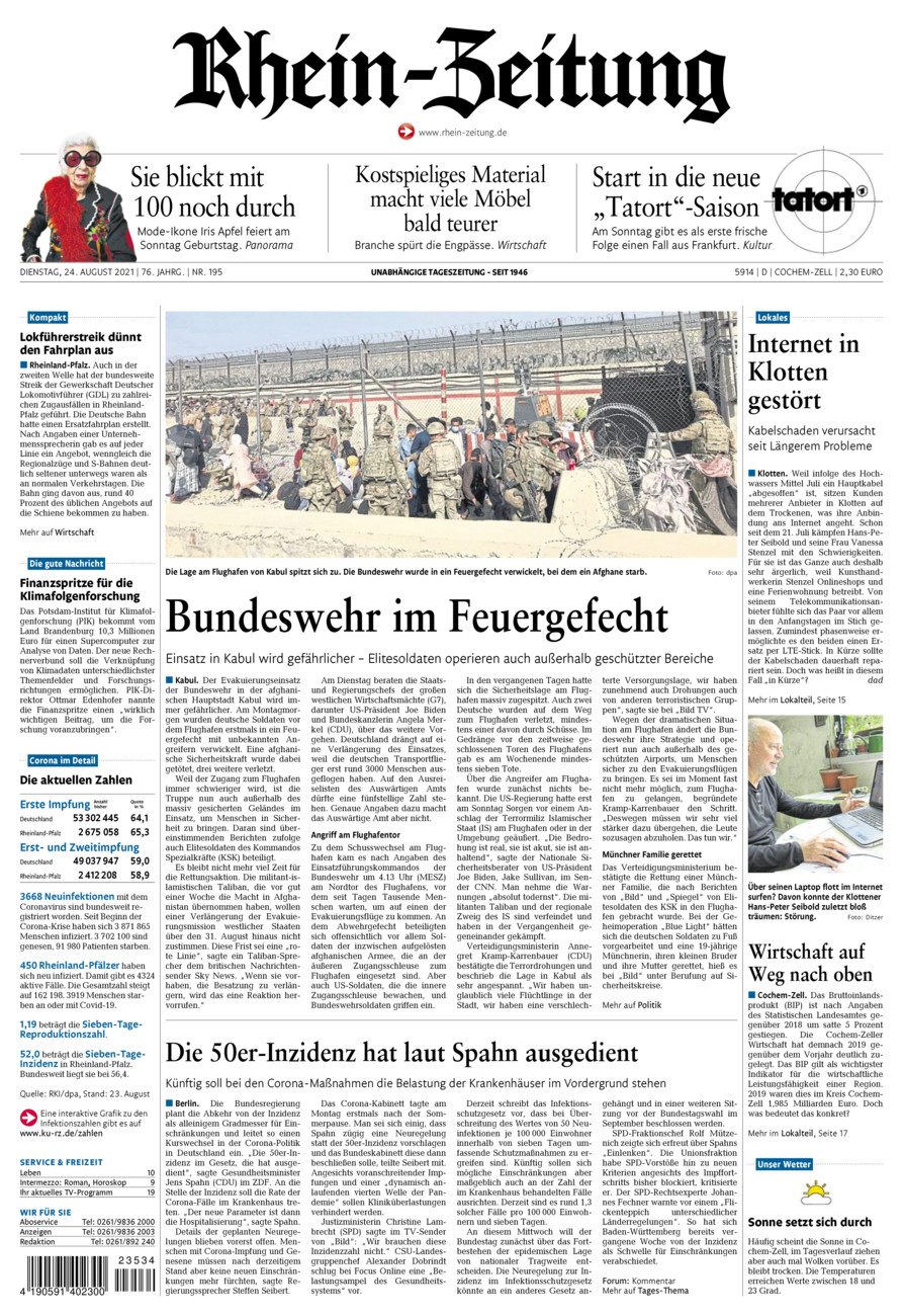 Rhein-Zeitung Kreis Cochem-Zell vom Dienstag, 24.08.2021