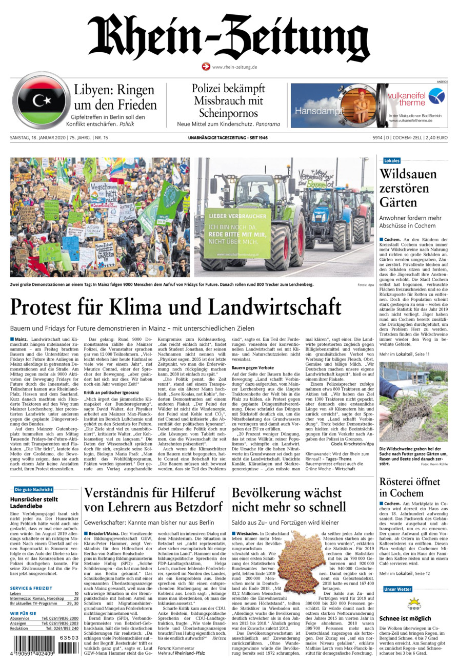 Rhein-Zeitung Kreis Cochem-Zell vom Samstag, 18.01.2020