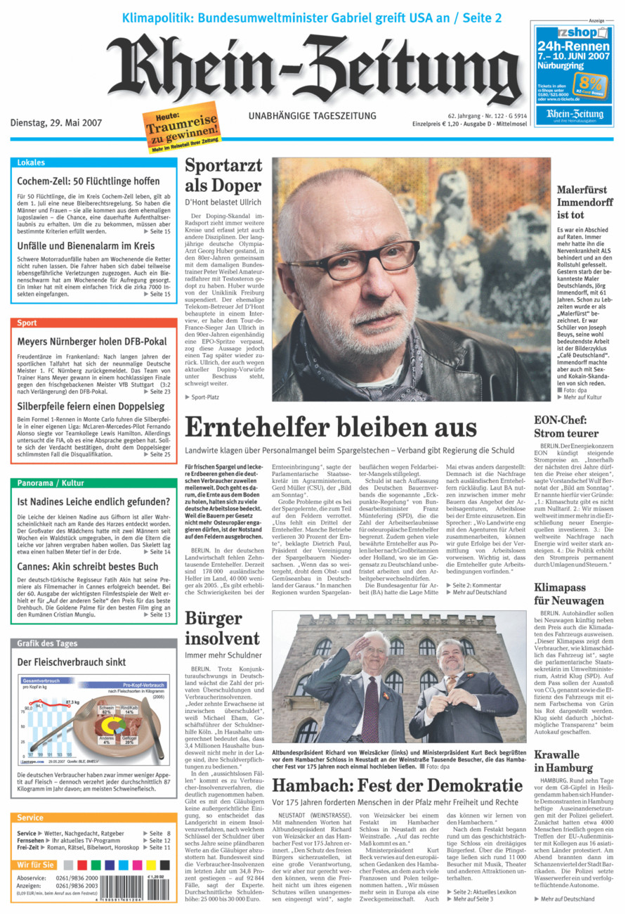 Rhein-Zeitung Kreis Cochem-Zell vom Dienstag, 29.05.2007
