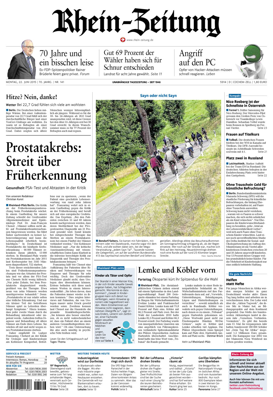 Rhein-Zeitung Kreis Cochem-Zell vom Montag, 22.06.2015