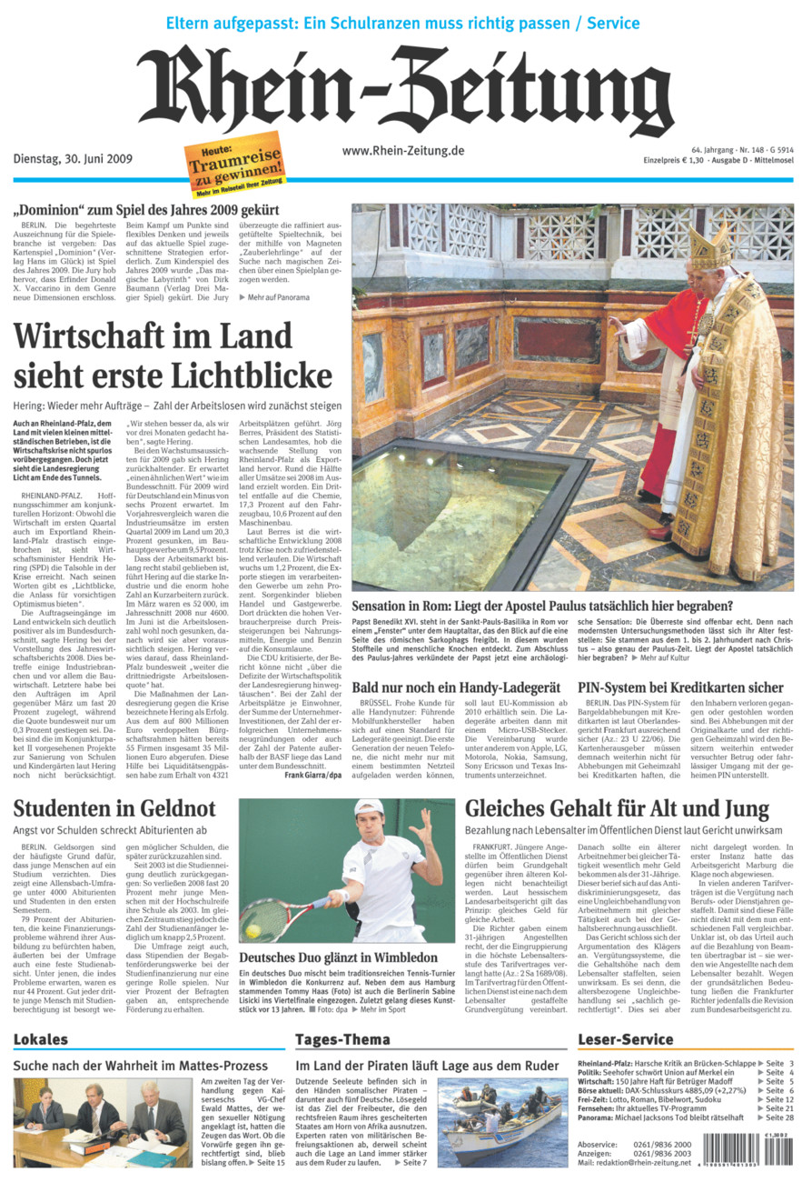 Rhein-Zeitung Kreis Cochem-Zell vom Dienstag, 30.06.2009