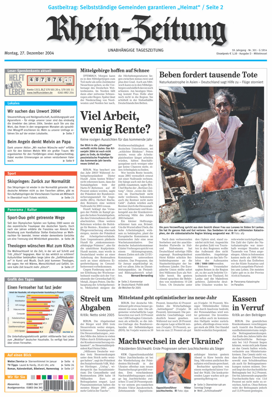 Rhein-Zeitung Kreis Cochem-Zell vom Montag, 27.12.2004