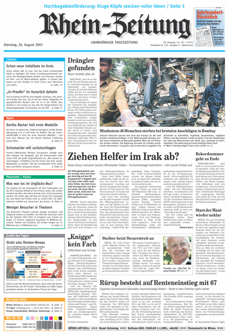 Rhein-Zeitung Kreis Cochem-Zell vom Dienstag, 26.08.2003