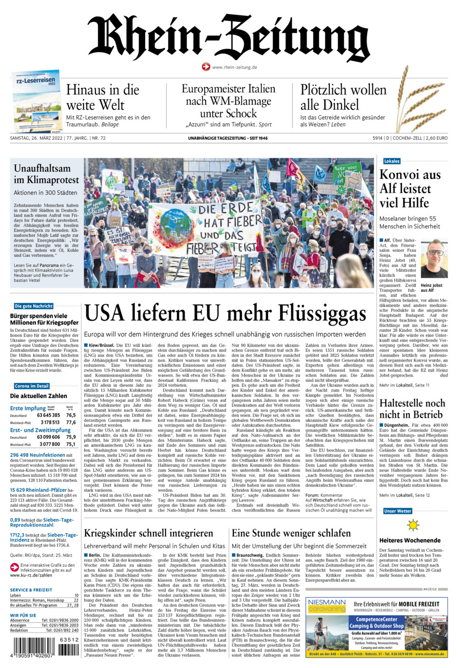 Rhein-Zeitung Kreis Cochem-Zell vom Samstag, 26.03.2022