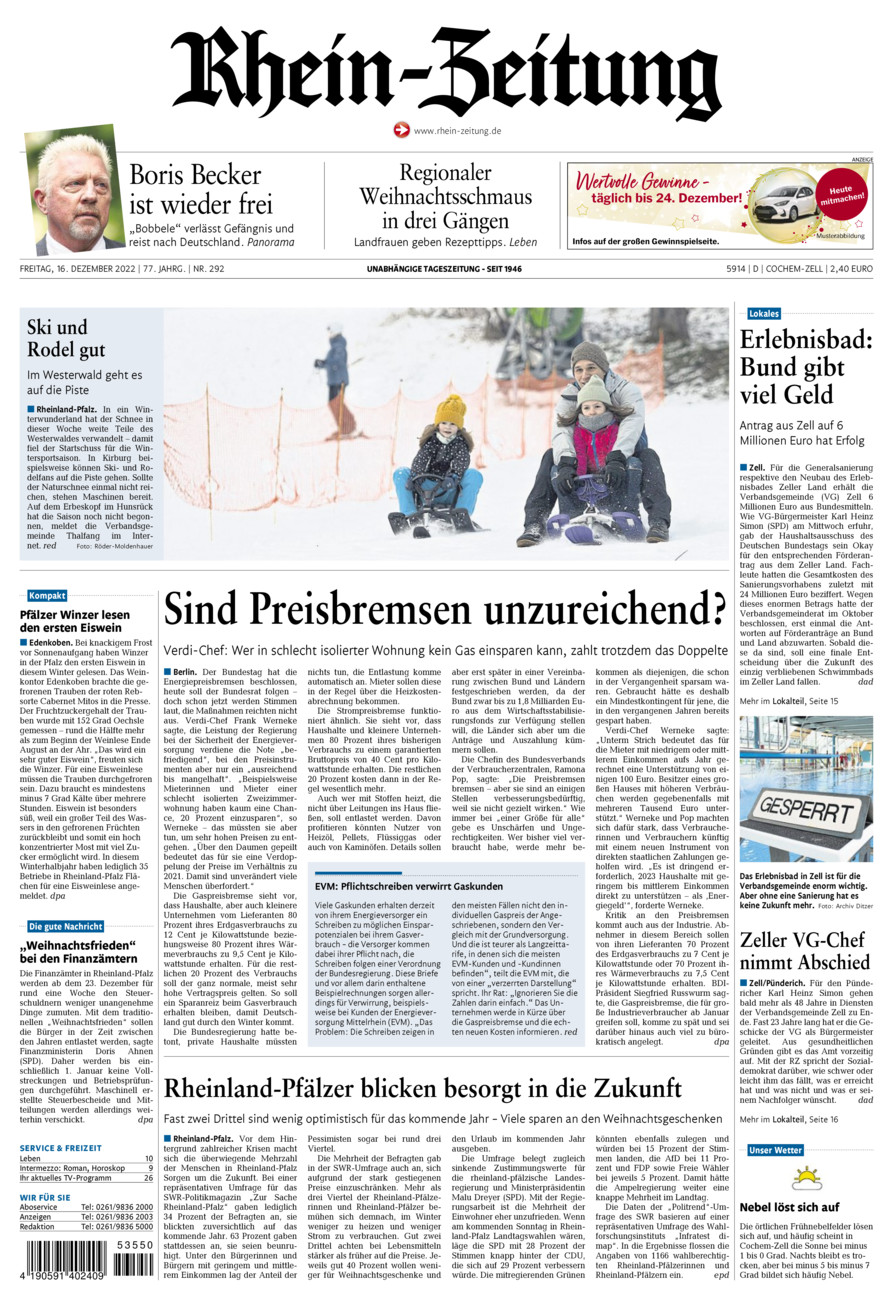 Rhein-Zeitung Kreis Cochem-Zell vom Freitag, 16.12.2022