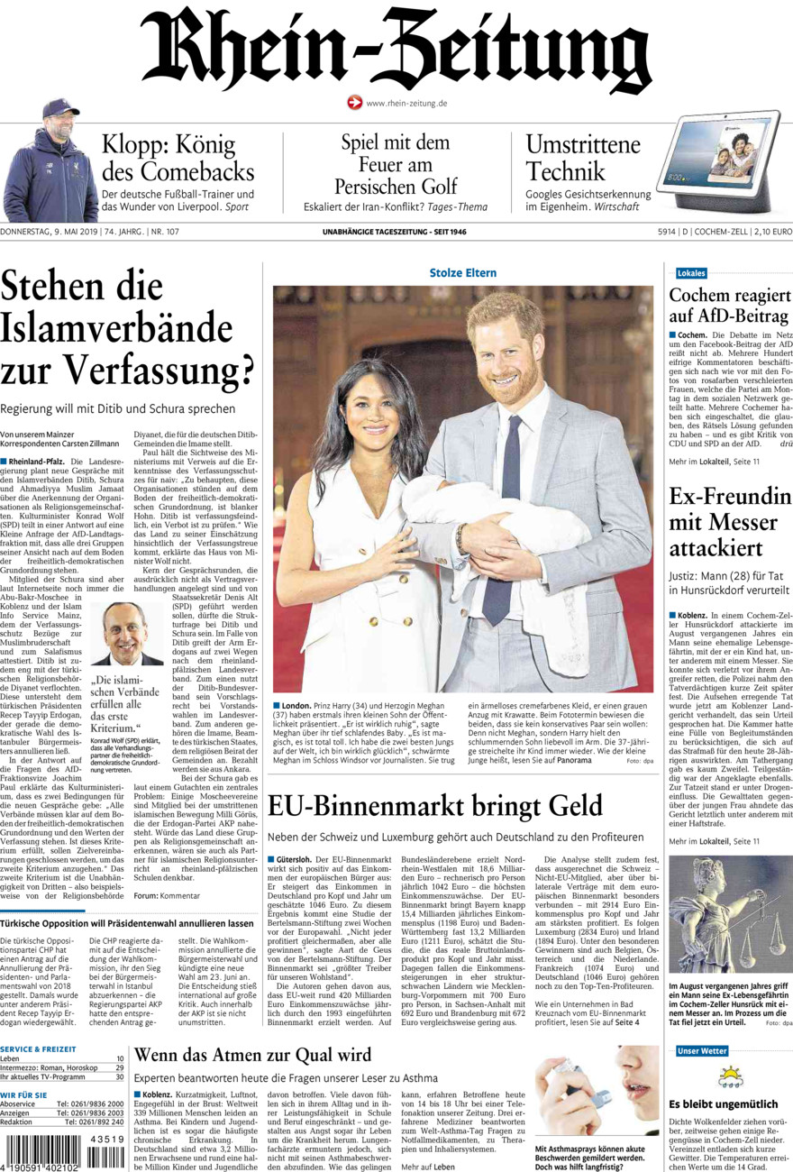 Rhein-Zeitung Kreis Cochem-Zell vom Donnerstag, 09.05.2019