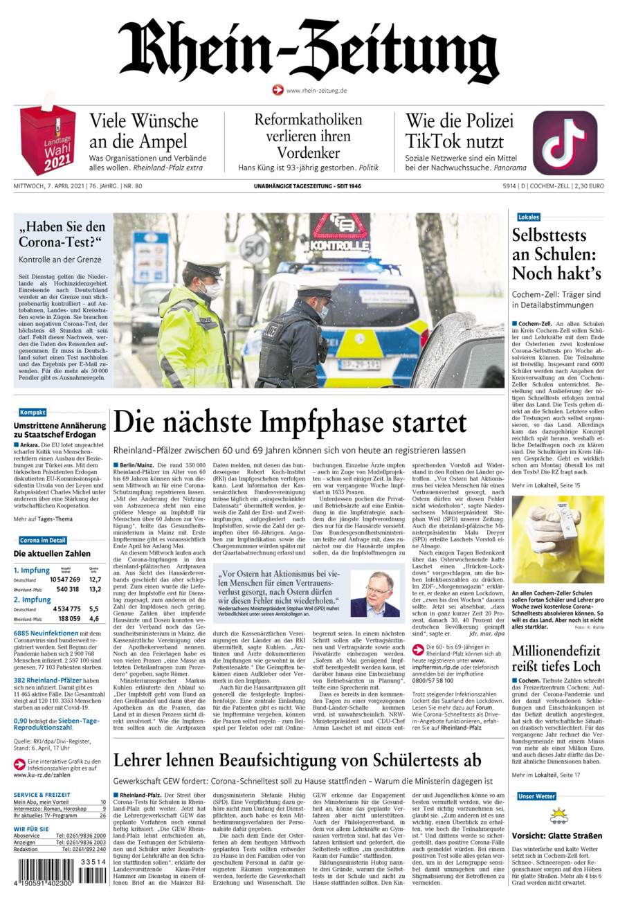 Rhein-Zeitung Kreis Cochem-Zell vom Mittwoch, 07.04.2021