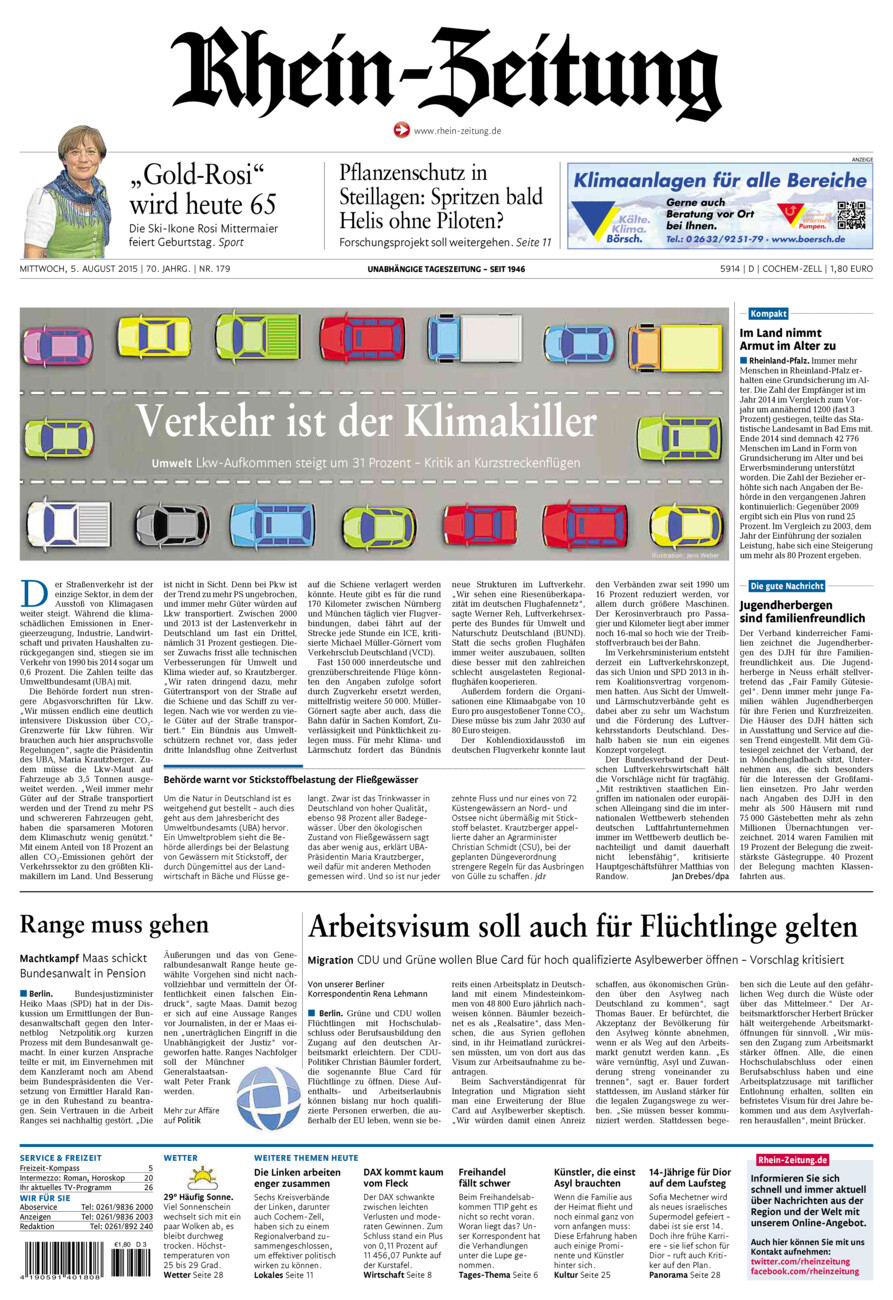Rhein-Zeitung Kreis Cochem-Zell vom Mittwoch, 05.08.2015