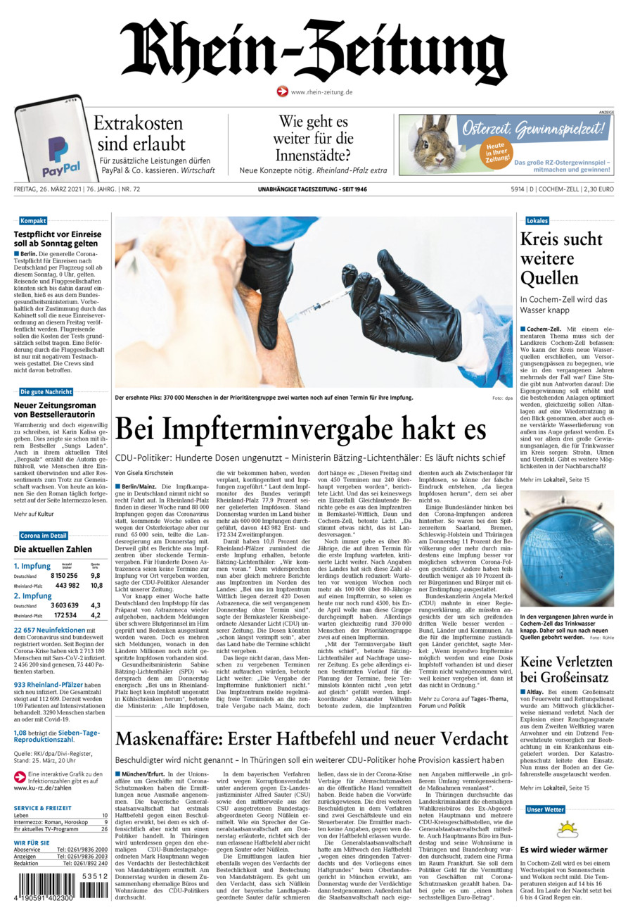 Rhein-Zeitung Kreis Cochem-Zell vom Freitag, 26.03.2021