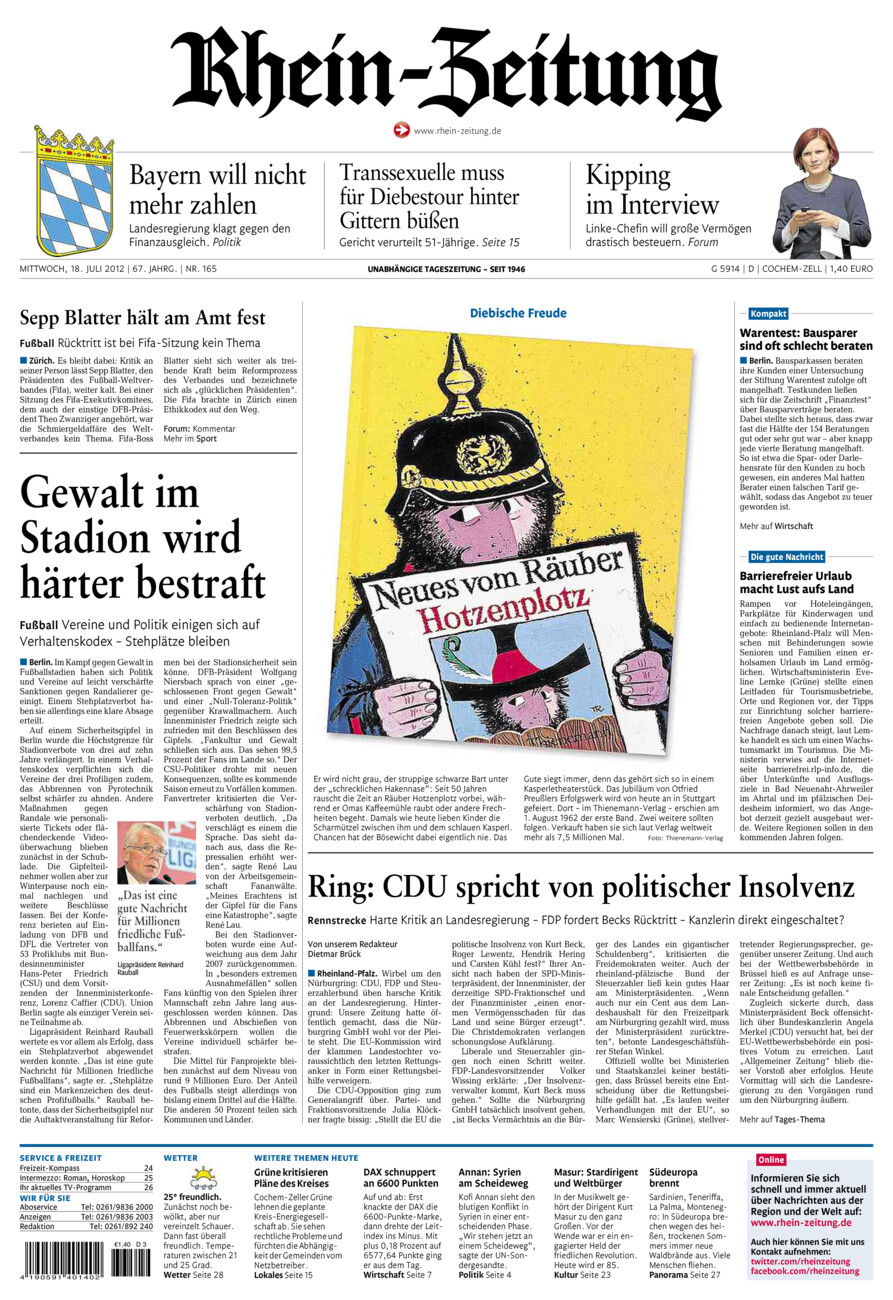 Rhein-Zeitung Kreis Cochem-Zell vom Mittwoch, 18.07.2012