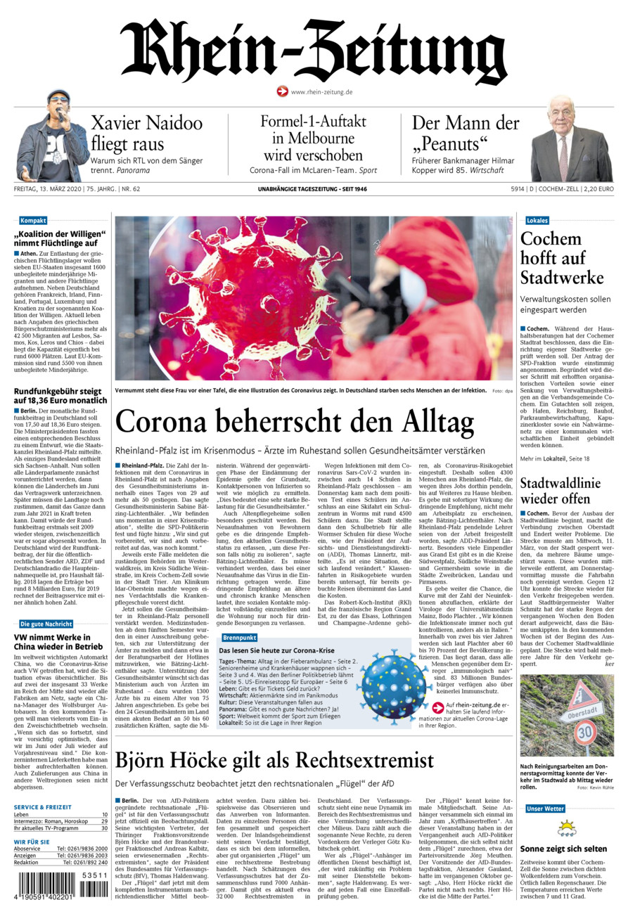 Rhein-Zeitung Kreis Cochem-Zell vom Freitag, 13.03.2020