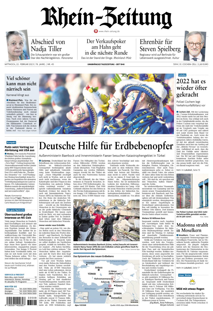 Rhein-Zeitung Kreis Cochem-Zell vom Mittwoch, 22.02.2023