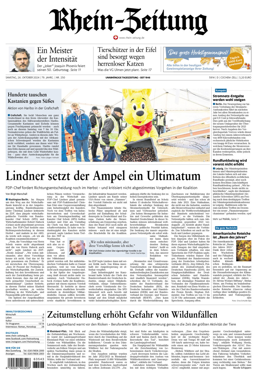 Rhein-Zeitung Kreis Cochem-Zell vom Samstag, 26.10.2024