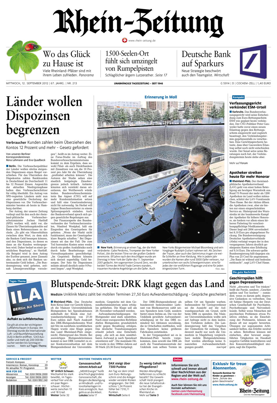 Rhein-Zeitung Kreis Cochem-Zell vom Mittwoch, 12.09.2012