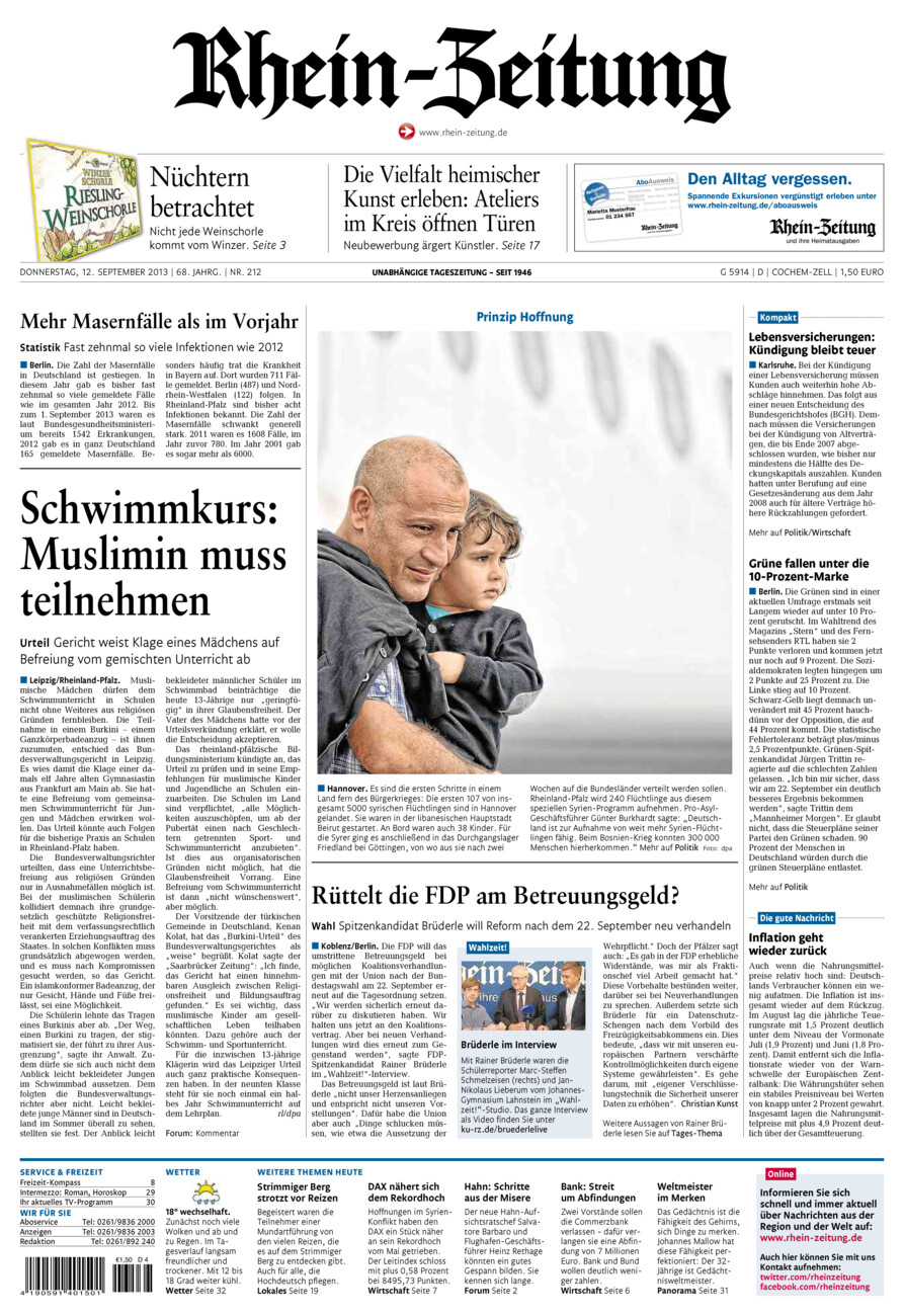 Rhein-Zeitung Kreis Cochem-Zell vom Donnerstag, 12.09.2013