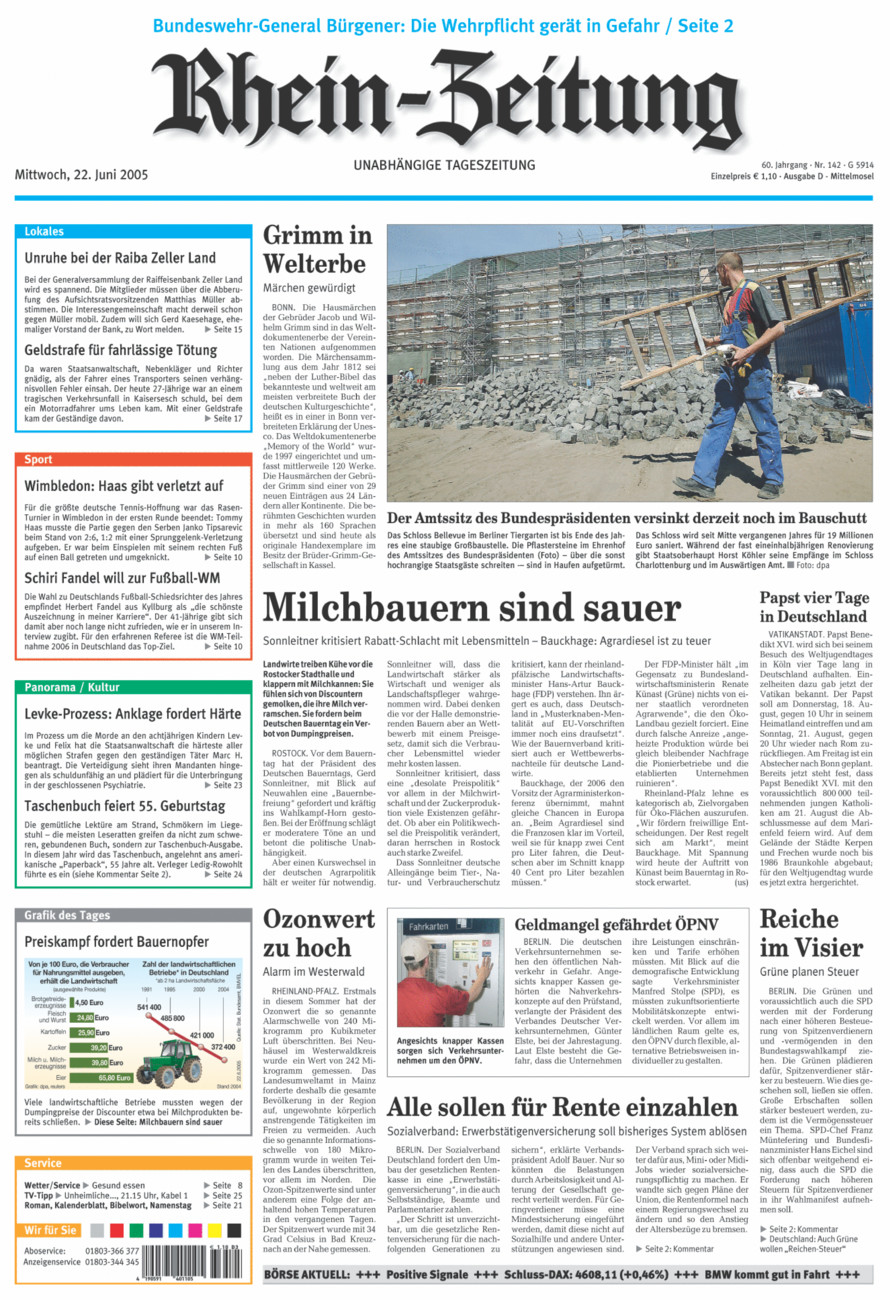 Rhein-Zeitung Kreis Cochem-Zell vom Mittwoch, 22.06.2005