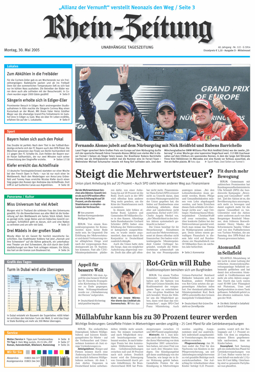 Rhein-Zeitung Kreis Cochem-Zell vom Montag, 30.05.2005